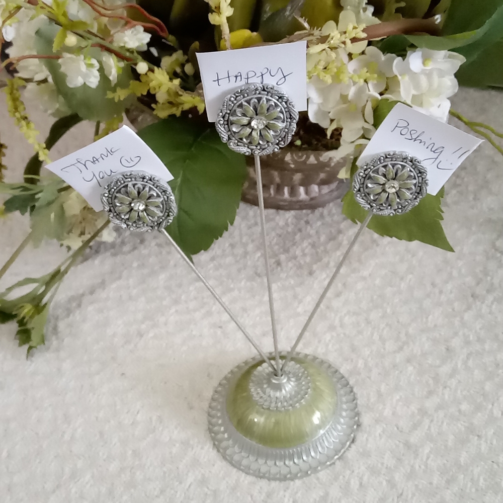 Vintage Enamel Crystal Flower Card Stand